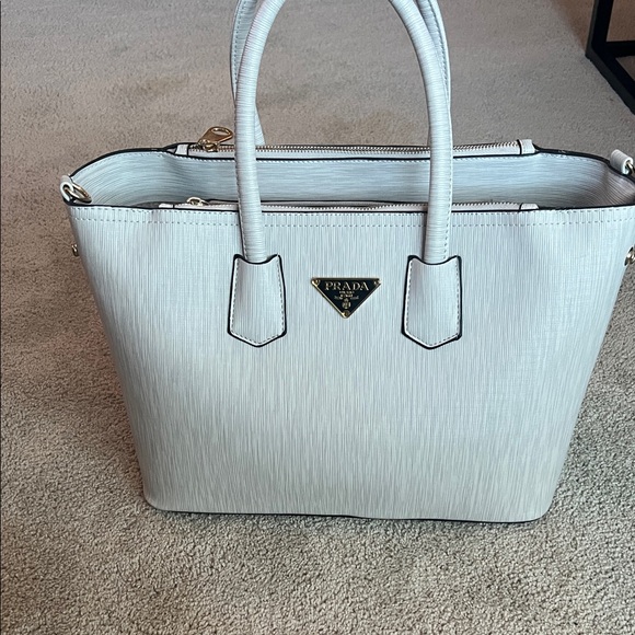 Prada Handbags - Prada Cream Tote Bag